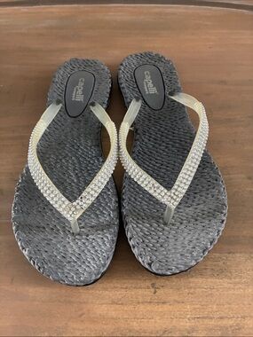 Capelli of New York Gray Flip Flops with Rhinestone Straps